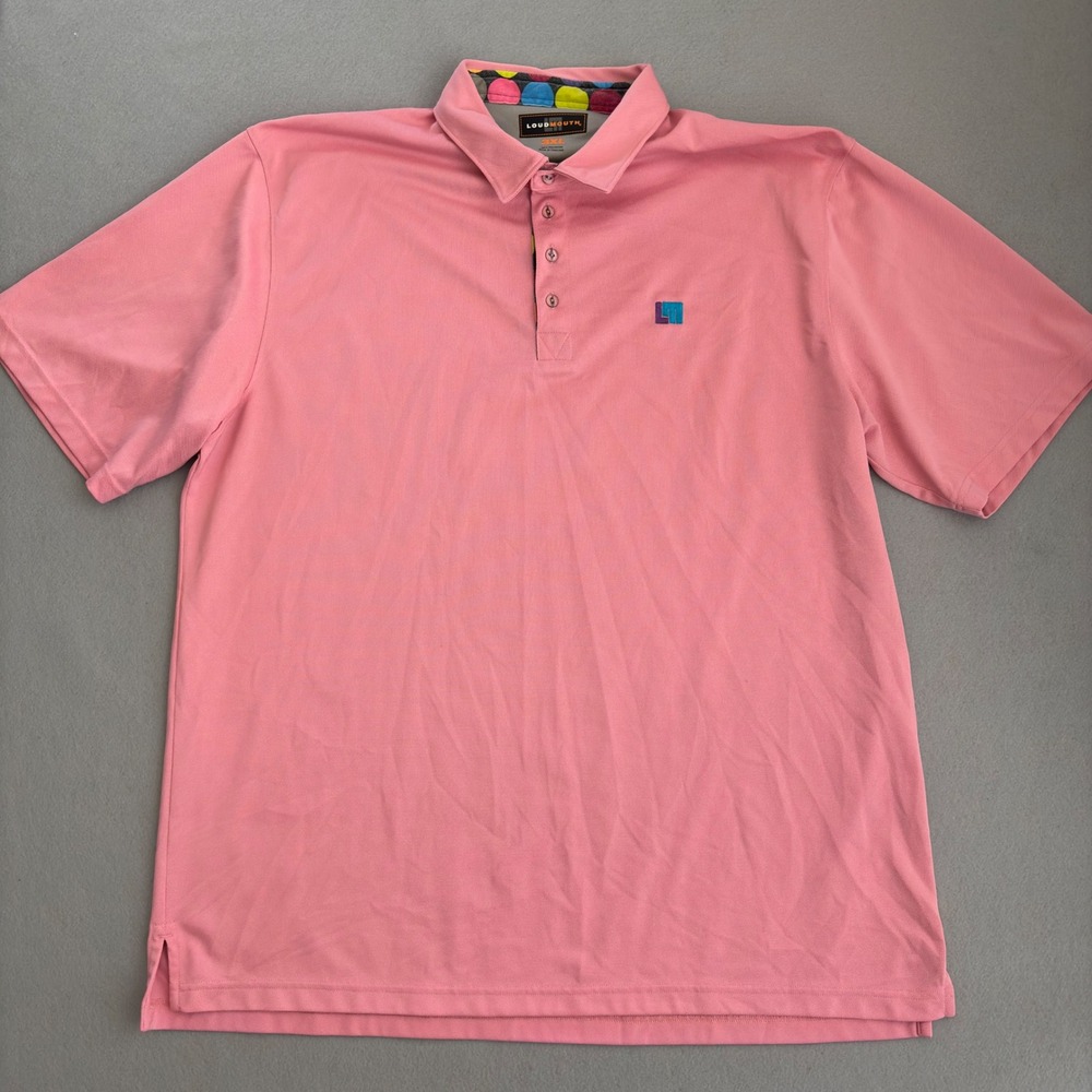 Loudmouth Golf Mens 3XL Pink Short Sleeve Polka Dot Trim Pique Polo Shirt